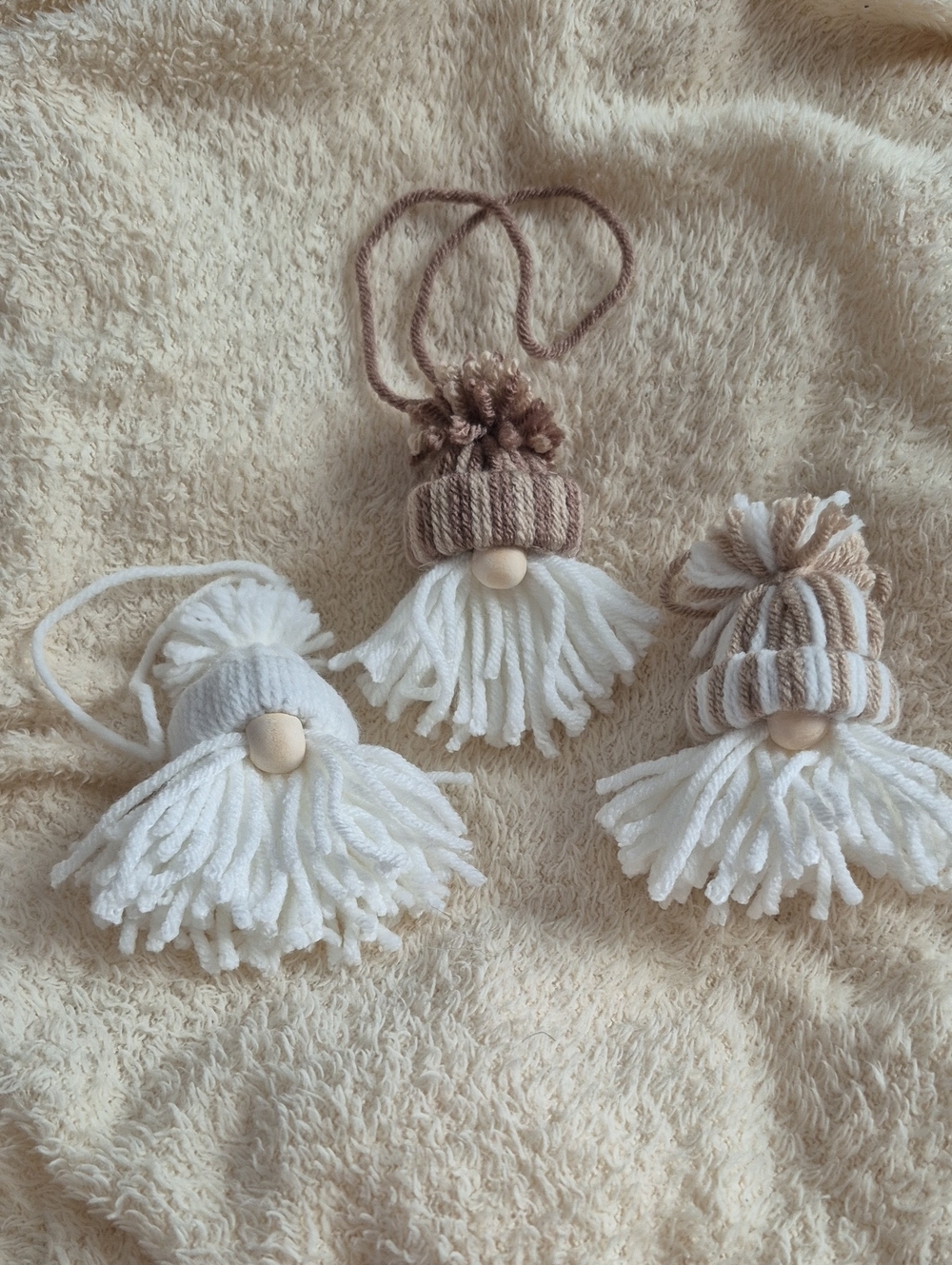 3 Handmade Gnomes - White & Beige